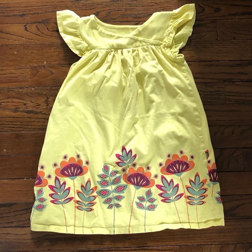 Tea Collection Girls 6 Yellow Flutter Sleeved Knee-Length Dress w/Floral Design